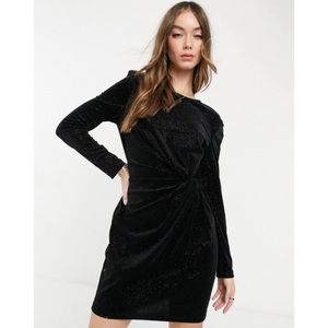 & Other Stories Black Velvet Sparkle Twist Front Mini Dress